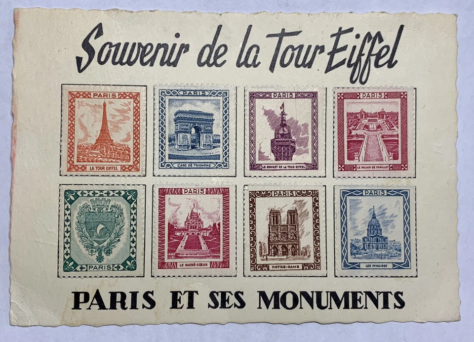 1966 EIFFEL TOWER SOUVENIR POSTCARD WITH CINDERELLA STAMPS - Image 1 of 4