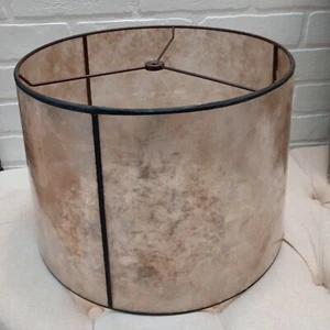 Vintage 1990s  Silvery Cream Round Mica Lamp  Drum Shade  1940s Style - Picture 1 of 6