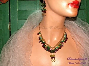 VINTAGE CHARMS CZECH GLASS BERRY CHARMS BEADED ARTISAN NECKLACE EARRINGS SET - Picture 1 of 5
