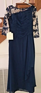 new nwt Womens LT LanTing Navy Blue Lace Gown MOTHER OF THE BRIDE SIZE 10 36" - Picture 1 of 8