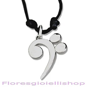 Ciondolo chiave di basso in argento 925. Collezione MUSICA Flores Gioielli - - Foto 1 di 2