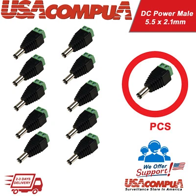 Connector for CCTV  DC Power Male  5.5 x 2.1mm Jack Adapter Cable Plug / 10pcs - Image 1 of 4