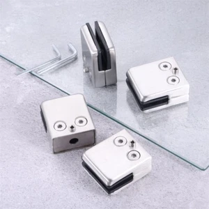 8Pcs Square Glass Clamps Brushed Nickel 304 Stainless Steel for 8mm-10mm Glass - Picture 1 of 18