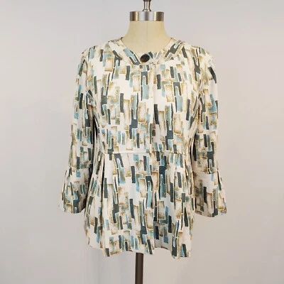 J.Jill шелковый блейзер куртка M Bell рукав пеплум геометрический Artsy опрятный карьера - Изображение 1 из 4