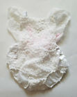 White Lace Bodysuit with Ruffles Romper Pink Bow Size 12 Months Baby Unbranded