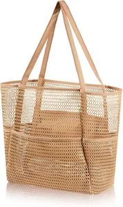 Mesh Beach Tote Bag Women, Extra Large Beach Bags, Pool Bag, Beach Shoulder Bag - Picture 1 of 12