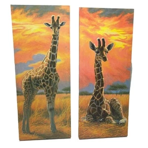 Lucie Bilodeau Giraffe Canvas Art Safari Africa Prints Mother and Baby 20" x 8" - Picture 1 of 8