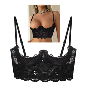 Women Sexy Half Cup Bras Open Nipple Lingerie Bralette Lace Underwired Bra Tops - Picture 1 of 16