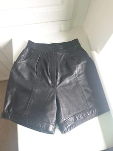 Beautiful Black High Waist Soft Vintage Leather Ladies Shorts 26 inch waist (M) - Picture 1 of 3