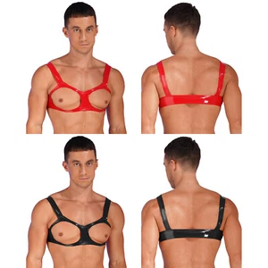 Men's Vest Faux Leather Sleeveless Open Cups Bra Underwear Sexy Tank Crop Tops - Picture 1 of 25