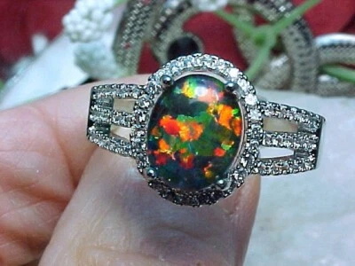 Anillo Ópalo Gilson 10X8mm y Topacio Blanco 925 Talla 10 Foto 1 de 4