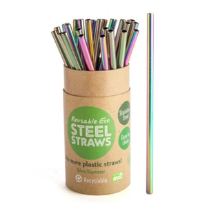 444185 SINGLE 8MM RAINBOW METALLIC REUSABLE STEEL STRAW ENVIRONMENTALLY FRIENDLY - Picture 1 of 1