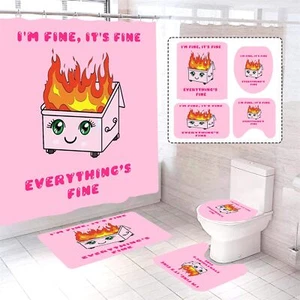 4PCS Pink Cute Shower Curtain Sets with Rugs Toilet Lid Cover and U Shape Mat... - Picture 1 of 8