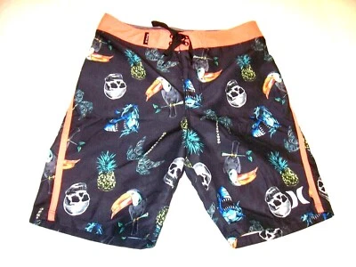 NEW Hurley  18 black tropical fish board shorts boys youth swim trunks waist 29 - Image 1 of 2
