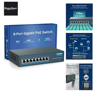 8 Port Gigabit PoE Switch, 8 PoE+ Port 1000Mbps, 120W 802.3af/at, Metal Fanle... - Bild 1 von 8