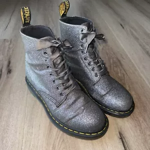 Dr Martens 1460 Pascal Grey Silver Glitter Sparkly Boots Size US 8 UK 6 Eu 39 - Picture 1 of 13