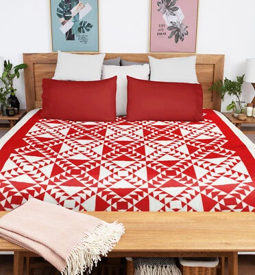 Large Patchwork Red & White Wild Goose Chase FINISHED QUILT - Image 1 of 4