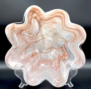 Vintage Swirled Scallop Wave Edge Fruit Bowl Decor Ripple Abstract Art Glass - Picture 1 of 5