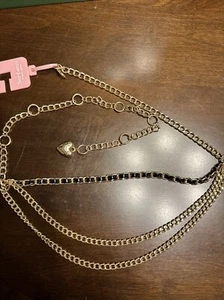 Juicy Couture belt woman’s S/M gold/black tone layered adjustable chain Heart - Picture 1 of 9