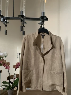 NWT Eileen Fisher Biscuit Silk Linen Stand Collar Box Jacket Size XL MSRP$378 - Image 1 of 4