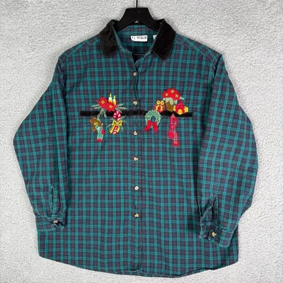 Camisa a Cuadros Vintage Navidad Años 90 Para Mujer 18W XXL Bordada Papá Noel Abotonada Foto 1 de 4