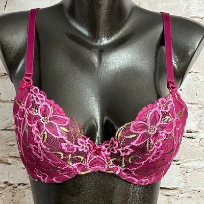 Sutiã Cabernet Couture 36C bordado floral renda sem aro roxo romântico - Imagem 1 de 4