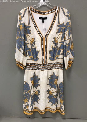 Mini vestido drapeado floral amarillo azul WHBM para mujer pequeño Foto 1 de 4