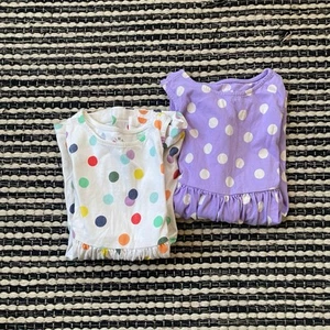 Primary Girls 2P Lot Bundle Purple White Polka Dot Pocket Dresses Sz 4/5 Years - Picture 1 of 7