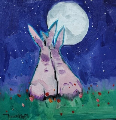 Коллекционная художественная гравюра Хосе Трухильо 16x16 дюймов кролики современное искусство - Изображение 1 из 4