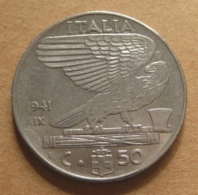 Italia 1941 EF-AU Estado 50 Centesimi - Moneda Circulada Era Segunda Guerra Mundial Foto 1 de 2