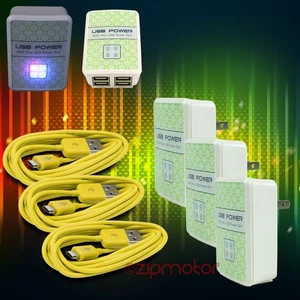 3X 4 USB PORT HUB WALL ADAPTER+3FT CABLE POWER CHARGER YELLOW GALAXY NOTE NEXUS - Zdjęcie 1 z 1