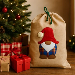 Handmade Christmas Gift Sack Drawstring Closure Made From Curtains & Clothing  - Picture 1 of 6