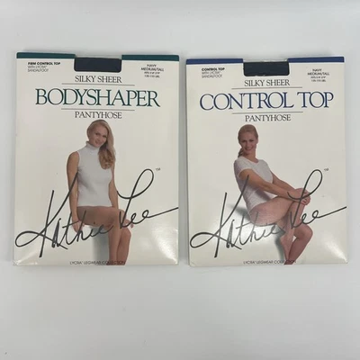 VINTAGE Lot Of 2 Kathie LEE PANTYHOSE Navy SILKY SHEER CONTROL TOP Bodyshaper M - Image 1 of 4