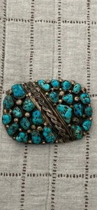 Vintage Gomez Sterling silver, turquoise cluster belt buckle 2” Belt - Picture 1 of 6