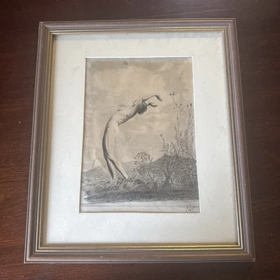 Original Pencil & Wash Nude Figure Drawing Yoga Dance Pose 1936 Signed RP - Image 1 of 4