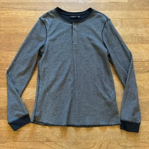 Mark Anthony black gray long sleeve Henley thermal shirt top size medium M b15 - Picture 1 of 4