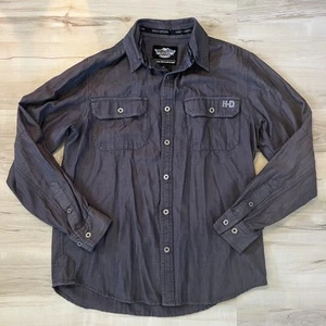 Harley-Davidson Men’s Sz M Gray Long Sleeve Button-Up Shirt 2012 Logo Bikercore - Picture 1 of 10