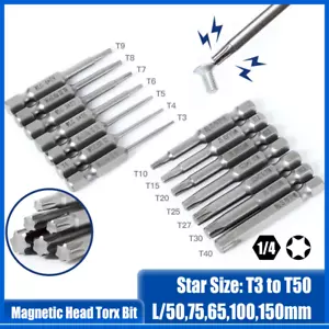 Solid Torx Bit T3-T50 Magnetic Head Star Screwdriver Bit Security Tamper Proof - Picture 1 of 25