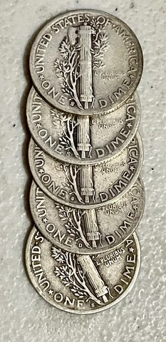 LOTS OF 5 "D" AND "S" MINTS ONLY - 90% SILVER Mercury Dimes from the 1940'S Cover
