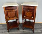 French Antique Bedside Tables Cupboards Cabinets With Marble Tops (LOT 2907)