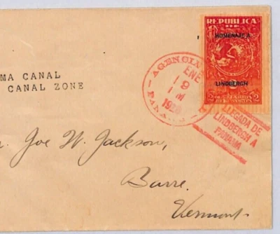 PANAMA Air Mail *LINDBERGH ARRIVAL* Balboa 1928 Cover USA Vermont {samwells}ZN33 - Image 1 of 4