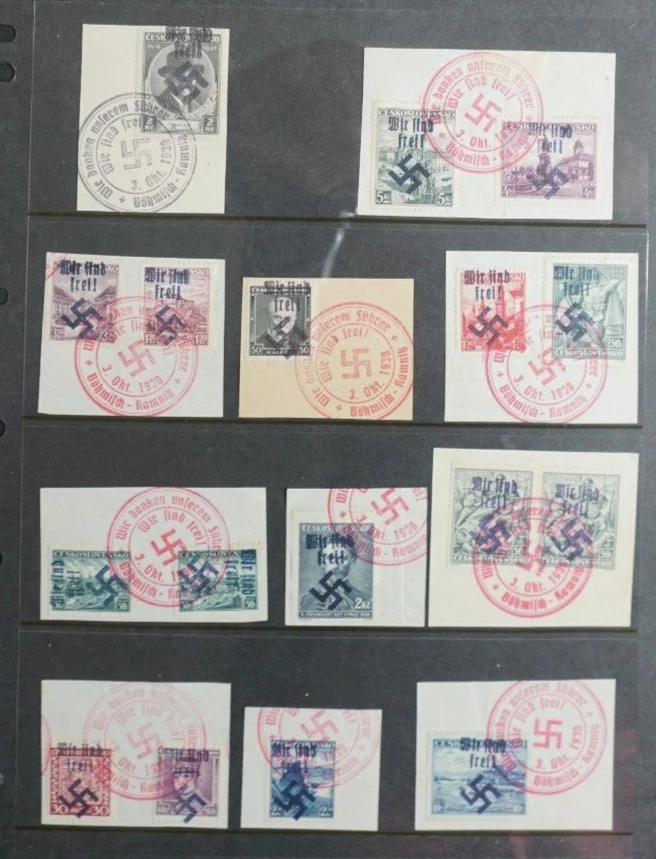 Checoslovaquia lote fino en pieza sellos sobreimpresos Kamnitz todos firmados Foto 1 de 3