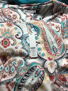Chico’s  Tee small (0) Paisley basic knit NWT blue gold rust - Picture 1 of 4