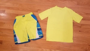 Wonder Nation Boys Swim Shorts & Rash Guard set M 8 neon yellow Blue - Picture 1 of 3