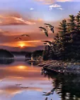 Canvas Print Forest lake duck flying Oil painting printed on canvas L1255