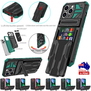 For iPhone 16 15 14 13 12 11 Pro Max XR 8 Plus Rugged Stand Case Card Slot Cover - Picture 1 of 72