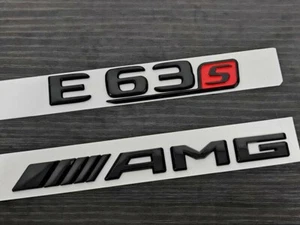 Mercedes-Benz E63S AMG Logo Trunk Rear Emblem Badge Set Gloss Black - Picture 1 of 1