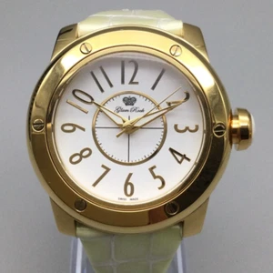 Glam Rock Aqua Rock Watch Women Gold Tone Swiss White Leather Band New Battery - Picture 1 of 16