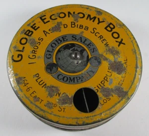 Tornillo adv. litografía de hojalata ferretería de plomería Caja de exhibición, Globe Sales Co. década de 1910 - Imagen 1 de 9