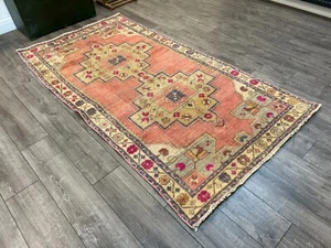 Tappeto runner rosa, tappeto di lana intrecciata, tappeto turco, 4 x 7,5 piedi, tappeto, tappeto fatto a mano - Foto 1 di 10